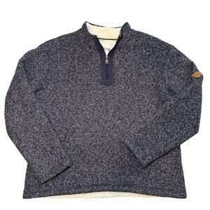 Orvis Sweater Men L Blue Sherpa Fleece Lined Heavy Pull Over 1/4 Zip Jacket Knit